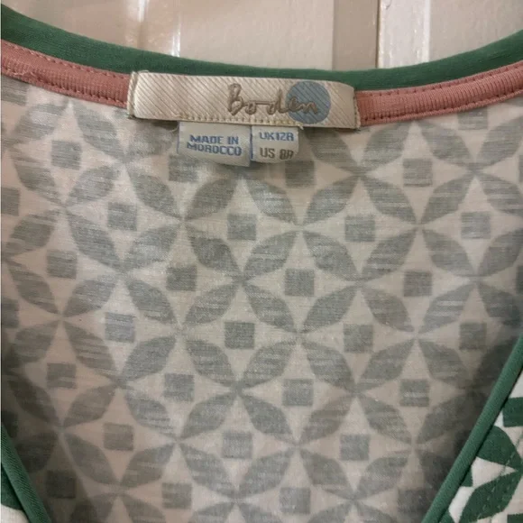 Boden Green and White Midi Wrap Dress with V-Neck - Picture 3 of 4